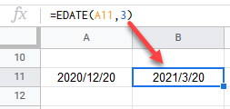 google sheets edate function 1