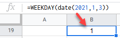 google sheets WEEKDAY FUNCTION 3