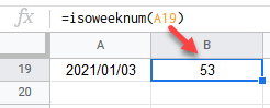 google sheets ISOWEEKNUM function 1