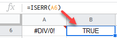 google sheets ISERR function