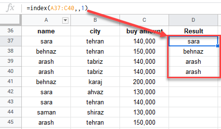google sheets index function 4