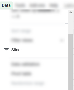 google sheets menu data slicer 1
