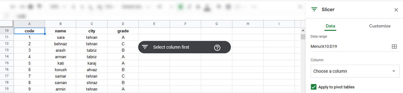 google sheets menu data slicer 3