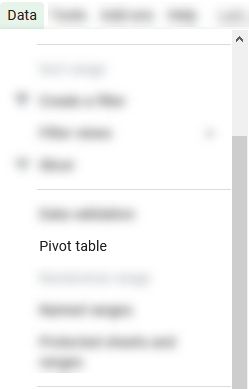 google sheets menu data pivot table 1