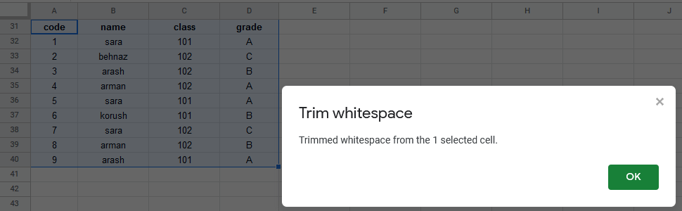 google sheets menu data trim whitespace 3