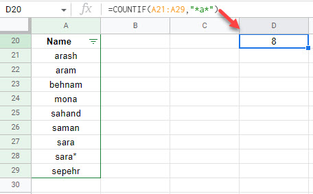 google sheets formula wildcard 2