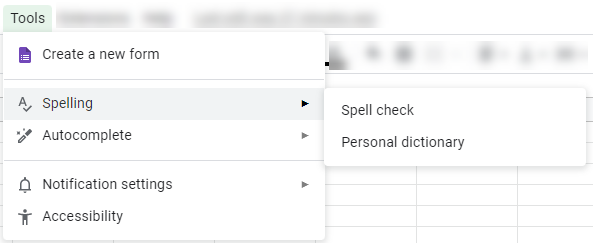 Google Sheets menu tools 2