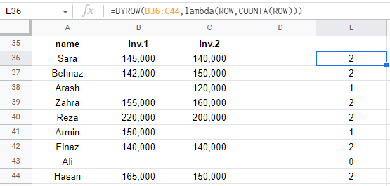 google sheets byrow formula 2