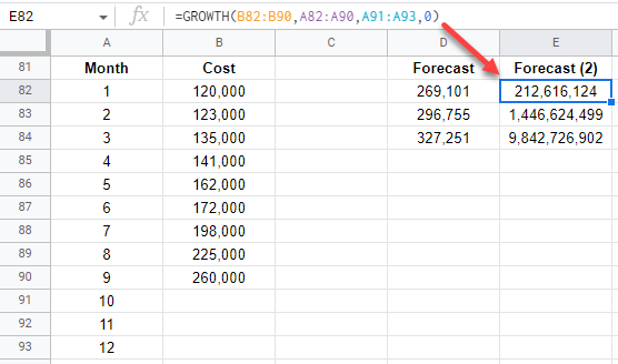 google sheets GROWTH formula 3