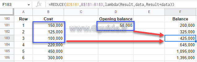 google sheets REDUCE function 3