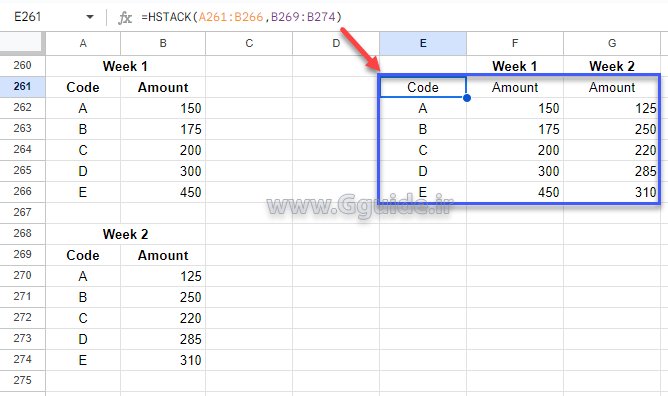 google sheets HSTACK function 2