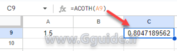 google sheets ACOTH function