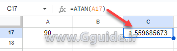 google sheets ATAN function