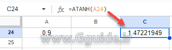google sheets ATANH function
