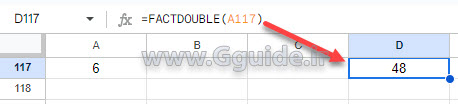 google sheets FACTDOUBLE function