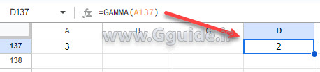 google sheets GAMMA function