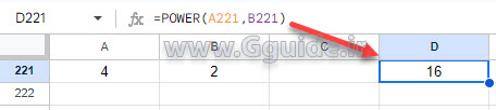 google sheets POWER function