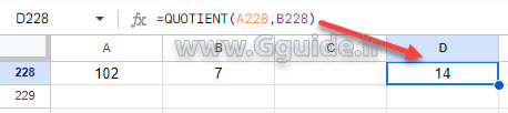 google sheets QUOTIENT function