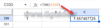 google sheets TAN function