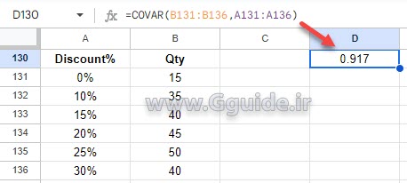 google sheets COVAR function