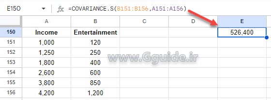 google sheets COVARIANCE.S function