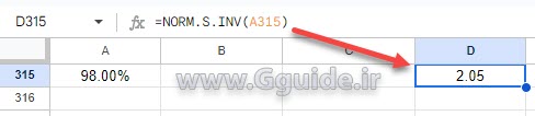 google sheets NORM.S.INV function