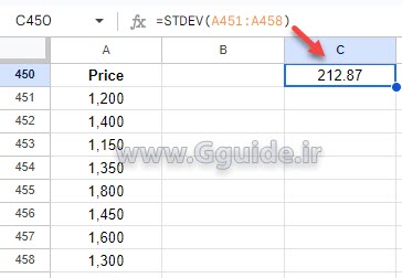 google sheets STDEV function