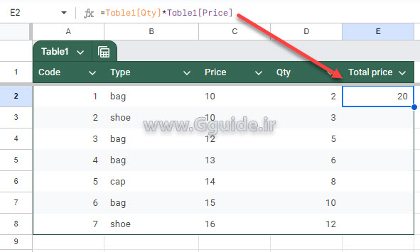 447 google sheets Table FEATURES 2