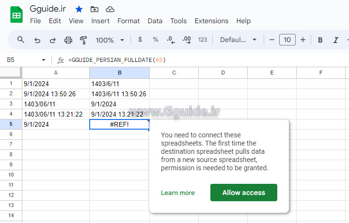 google sheets persian date functions 9