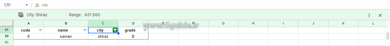 گزینه filter view از منوی data در گوگل شیت 5