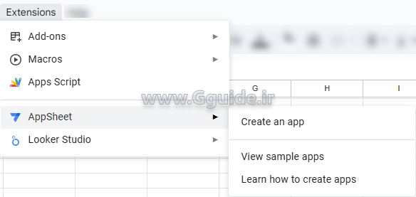 منوی Extensions گوگل شیت 5