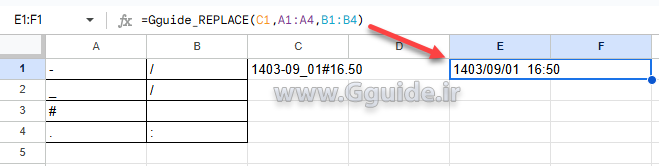 تابع جایگزین کردن کارکترهای متن در گوگل شیت