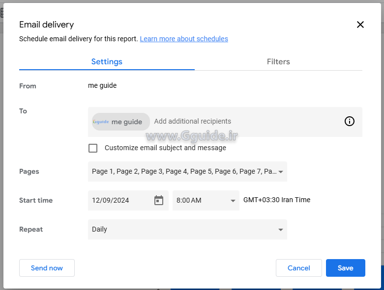 تنظیمات اشتراک گذاری گزارش لوکر استودیو looker studio 4