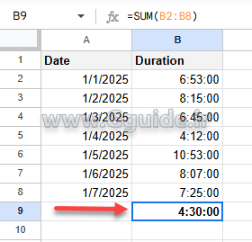 نحوه نمایش زمان های بیش از 24 ساعت در گوگل شیت با فرمت Duration 2