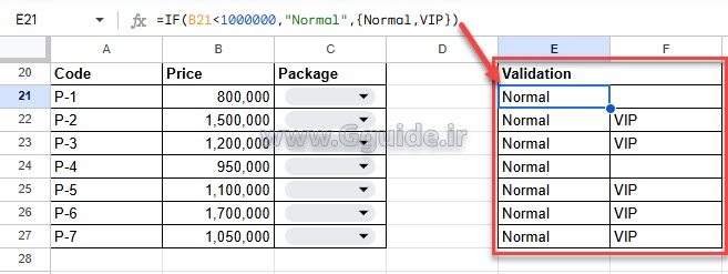 تعریف همزمان چند Data validation برای یک سلول در گوگل شیت (Google Sheets)